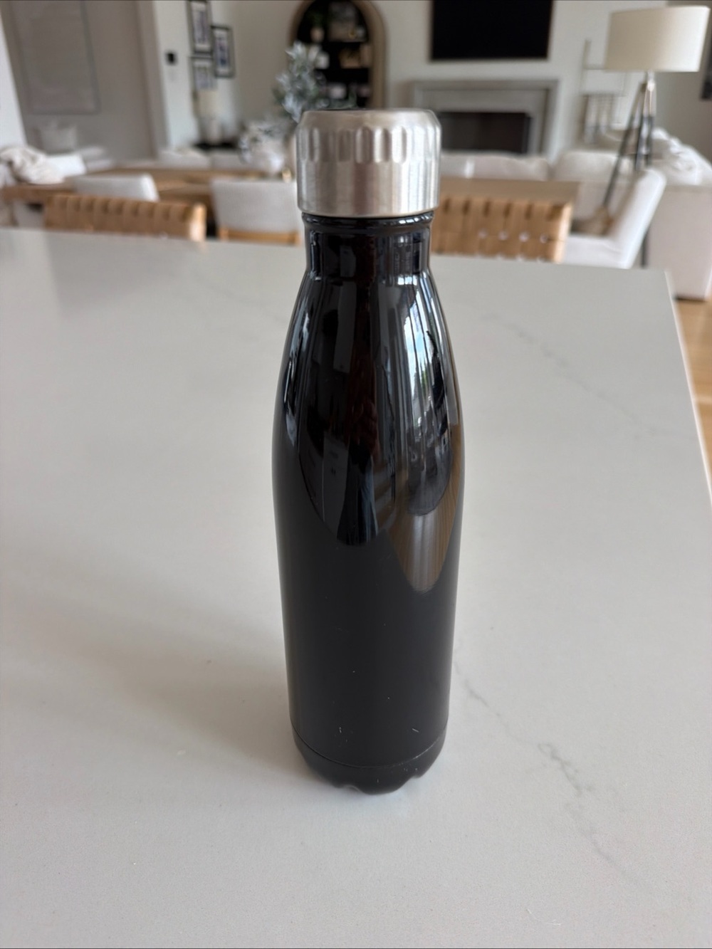 Marshalls Black Stainless Steel Water Bottle with Silver Cap